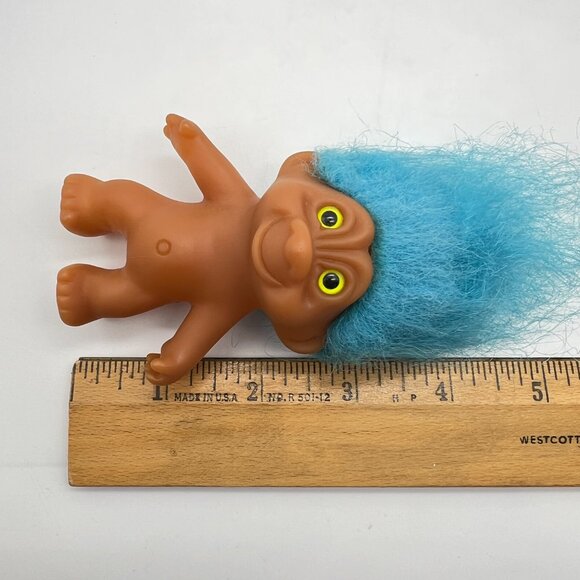 Vintage TNT Troll Doll Light Blue Hair Neon Yellow Eyes Troll - Picture 8 of 8